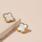 Stainless Steel Clover Stud Earrings: White / One / B4JE003