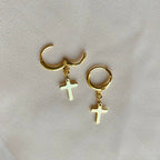 CROSS HUGGIE HOOPS | gold | cross charm earrings
