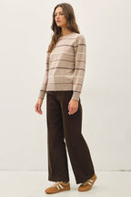 SAND DOUBLE LAYERED LOOK  STRIPE SWEATER TOP