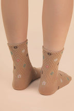 Floral Printed Textures Crew Socks: SAGE