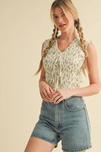 CANARY FLORAL SMOCKED RUFFLE TIE FRONT TOP