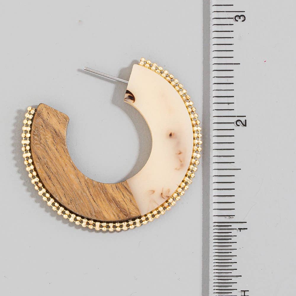 Wood And Resin Flat Hoop Earring
