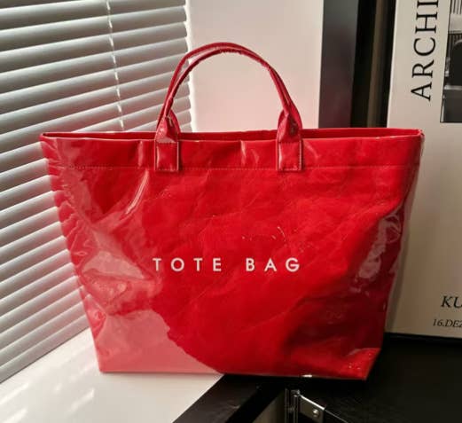 PVC Tote Bag for Women Clear Plastic Handbag Large Work: Red