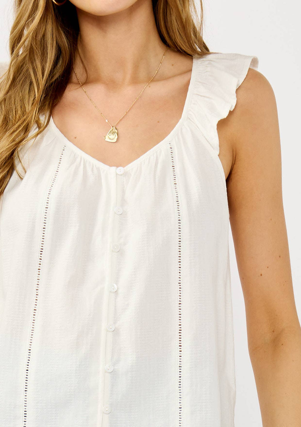 Ladder Lace Ruffle Sleeve Top: White