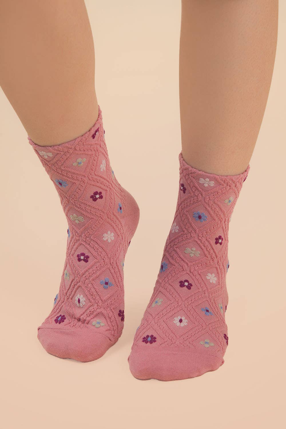 Floral Printed Textures Crew Socks: SAGE