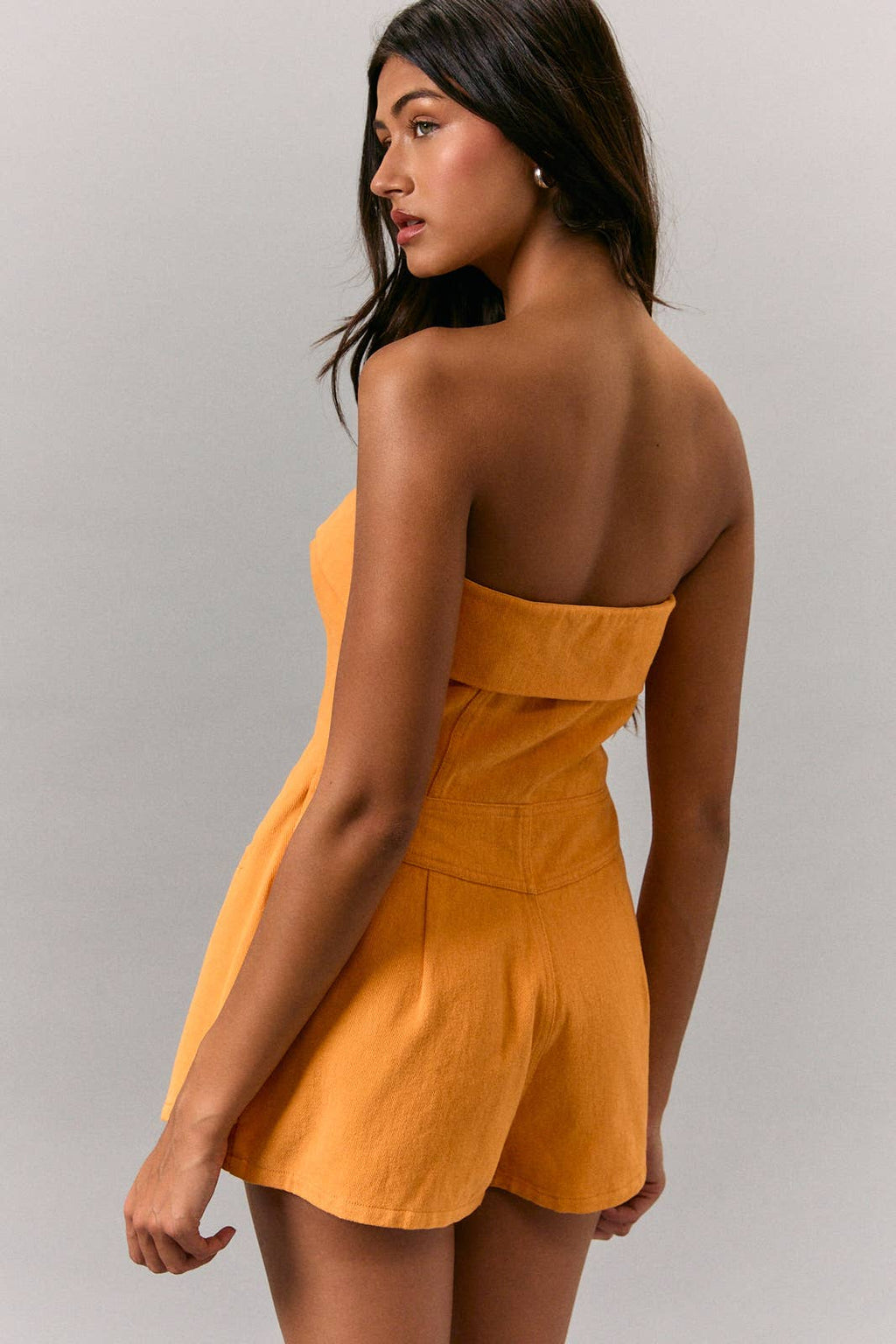 STRAPLESS WITH TWILL ROMPER: Orange