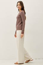 STITCHED THERMAL CREW NECK TOP: OATMEAL