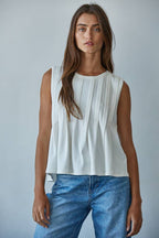 Knit Rayon Spandex Jersey Round Neck Sleeveless Top: Cream