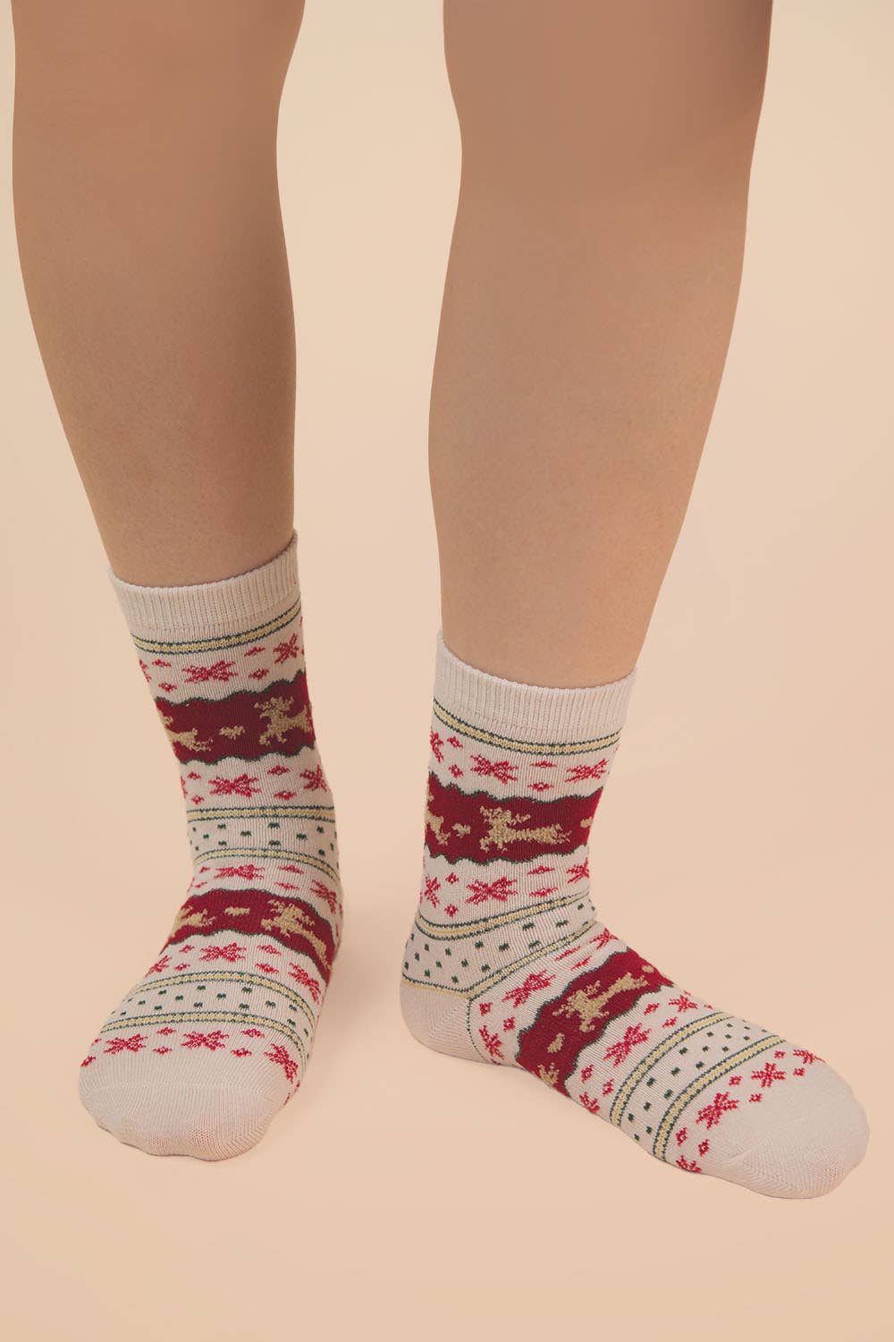 Christmas Graphic Crew Socks: OATMEAL