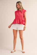 TEABERRY RUFFLED PEPLUM HEM TOP