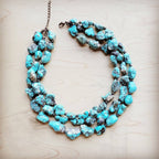 Large Triple Strand Blue Turquoise & Copper Collar Necklace 259d