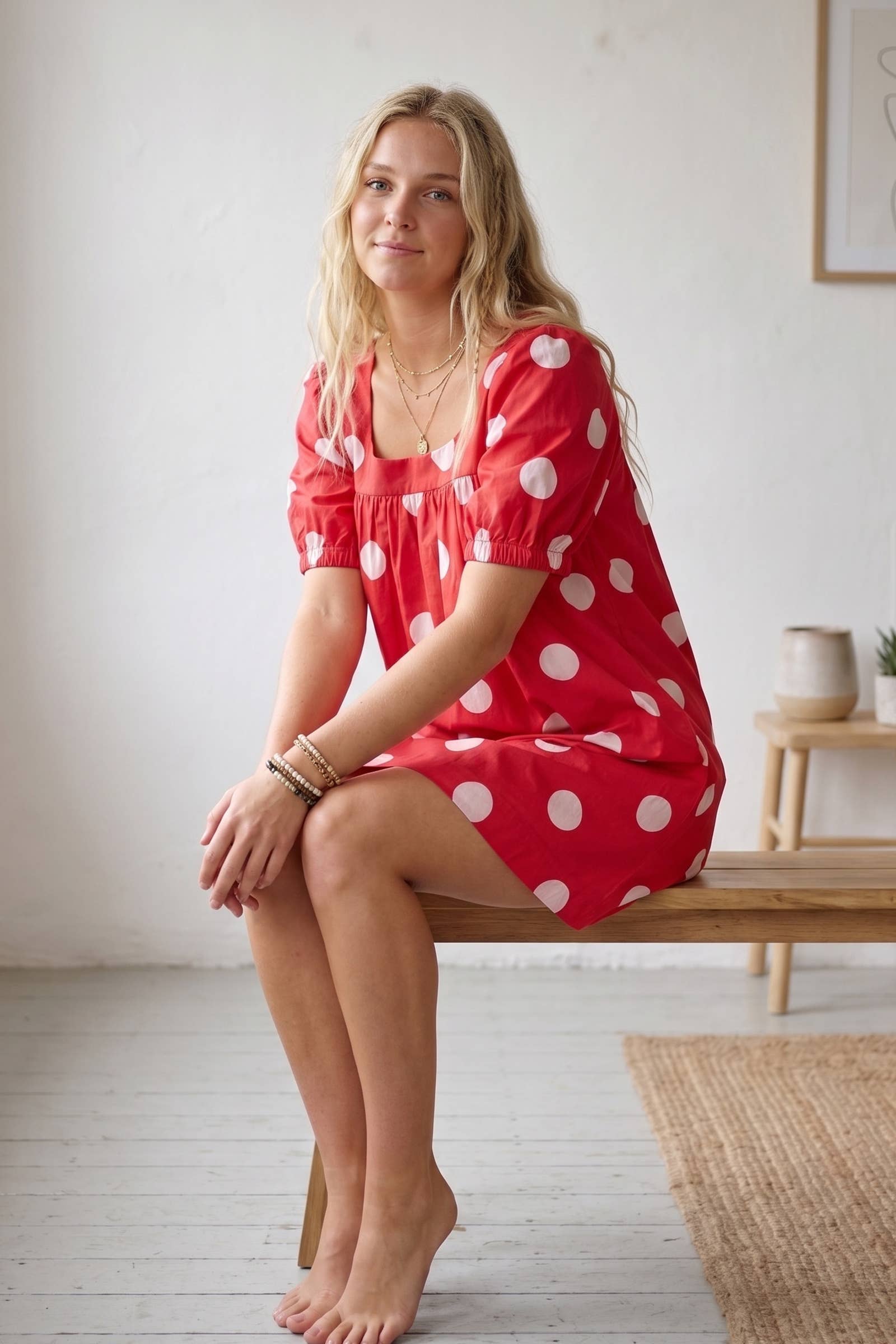 Orange White Gameday Polka Dot Puff Sleeve Dress