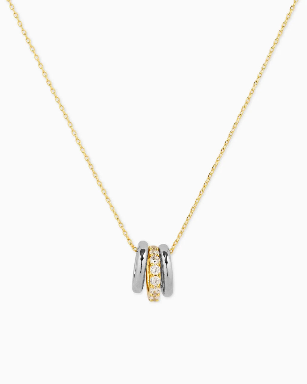 CZ Rondelle Charm Pendant Necklace: Yellow Gold