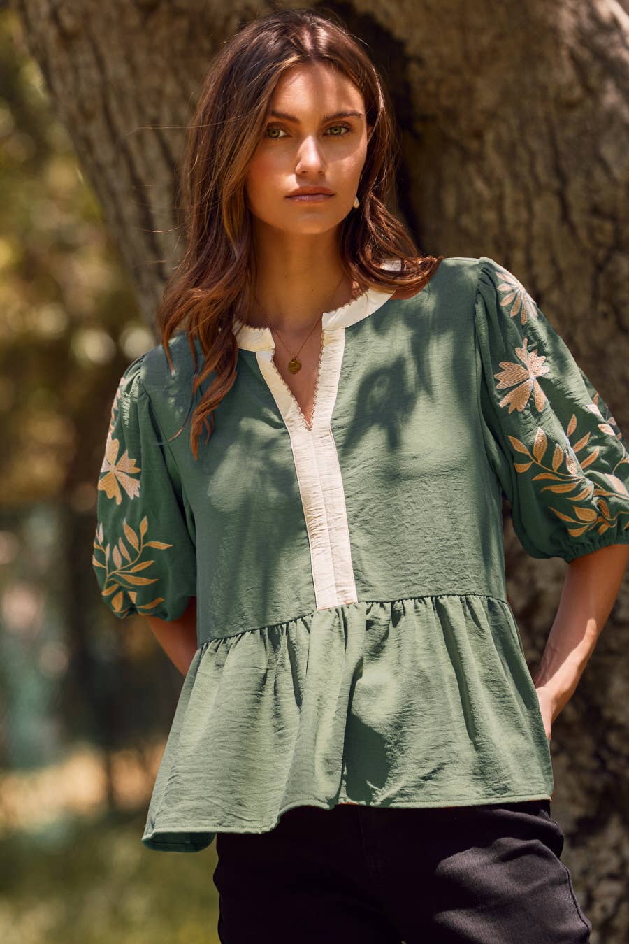 Solid Airflow Peplum Blouse : Mocha
