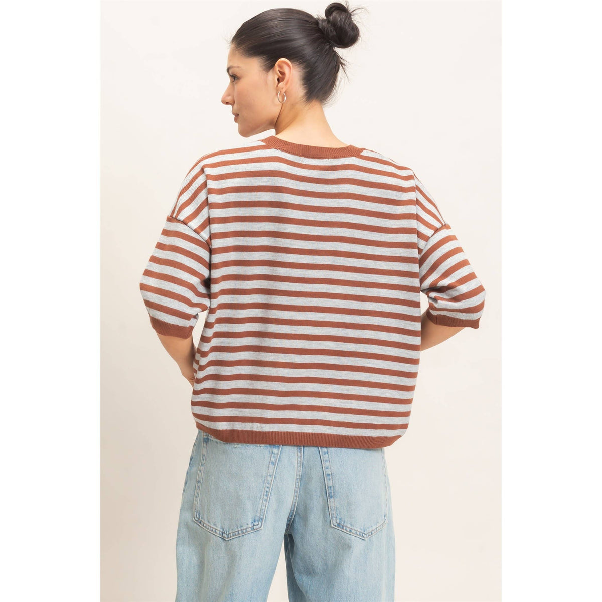 BROWN Striped Crew Neck Sweater – HYFVE – view 3