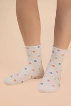 Floral Printed Textures Crew Socks: BLUSH