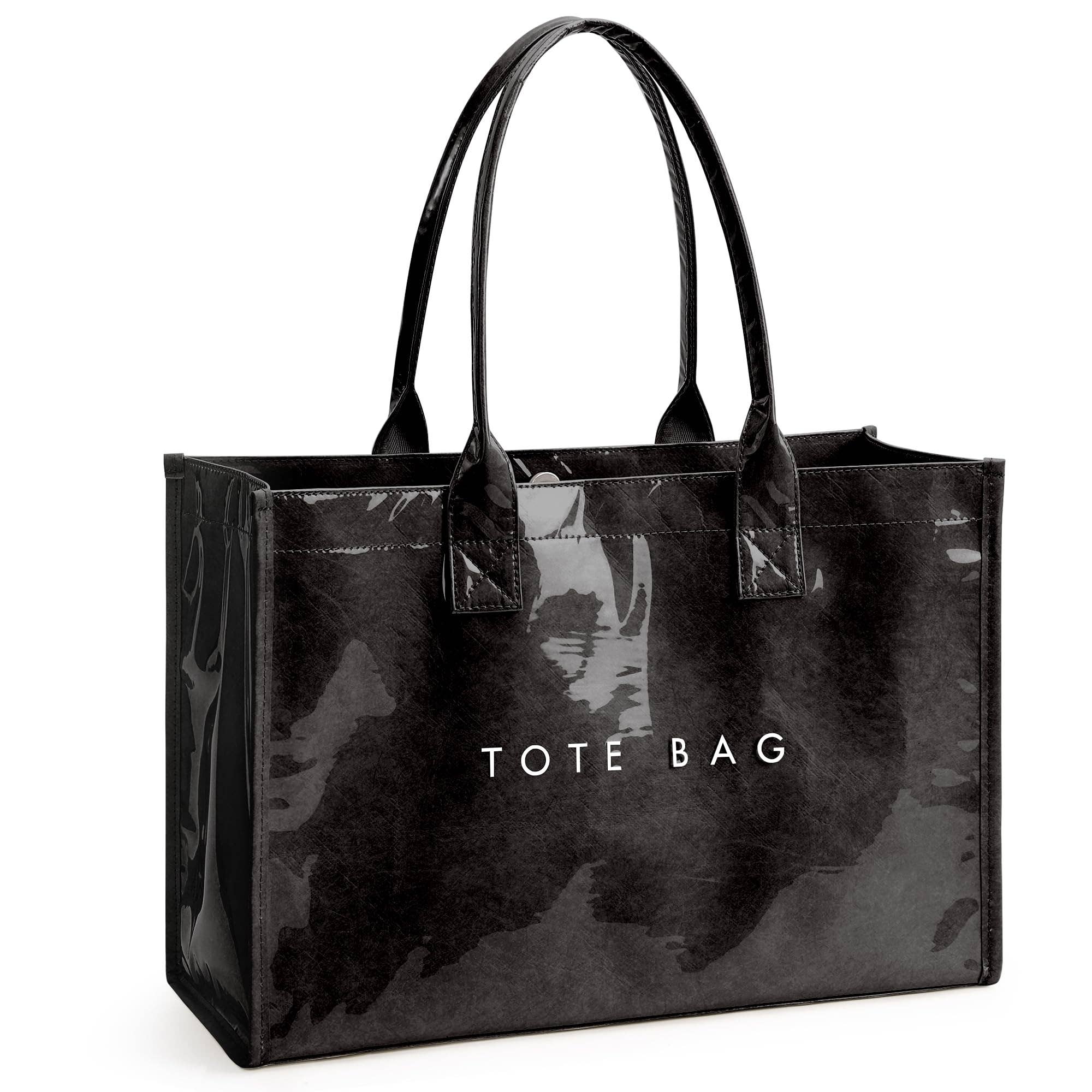 BLACK PVC Tote Bag Women’s Kraft Paper Work Handbags Purses