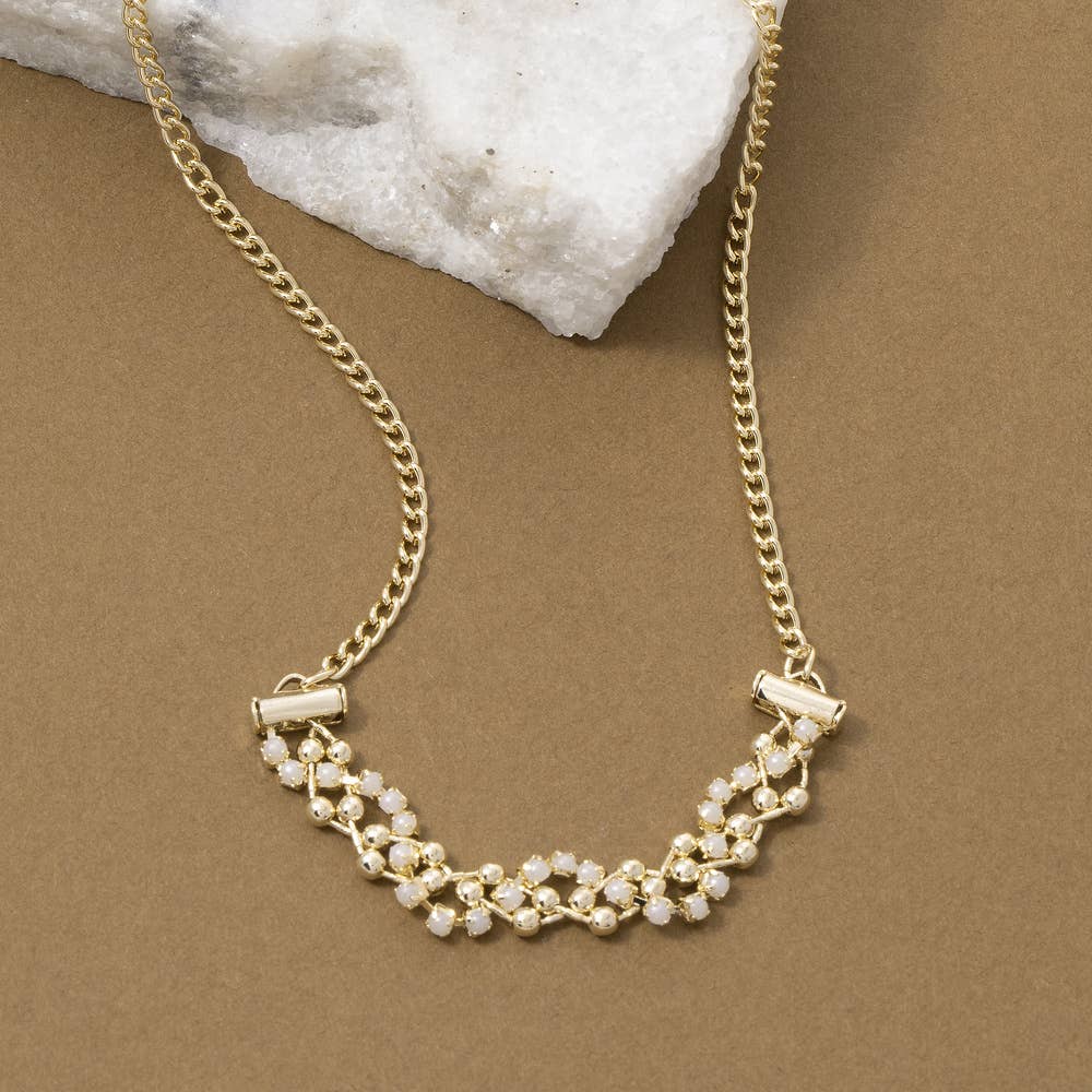 Glass Bead Woven Center Station Chain Necklace: G