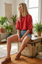 RED Mineral-Washed Oversized French Terry Top