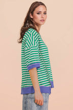 Kelly Green/Cream Oversized Stripe Casual Knit Top