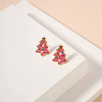 Christmas Tree Enamel Stud Earrings: Pink