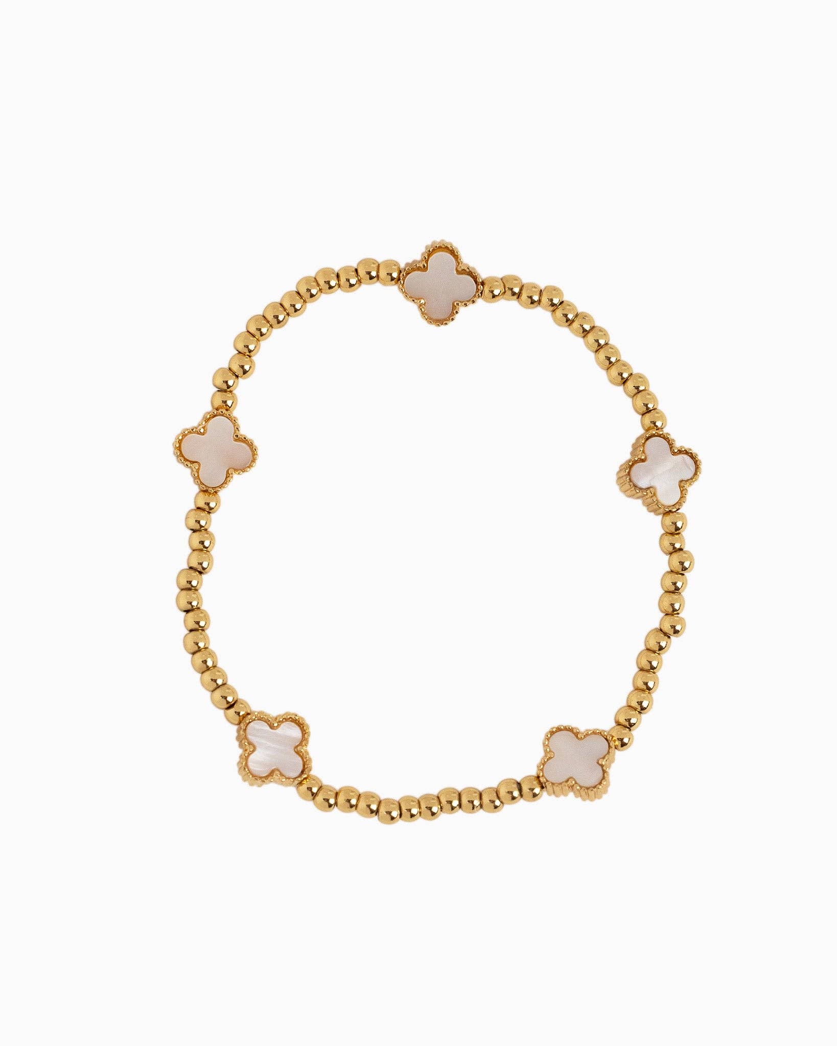 MOP Clover Stretch Beaded Bracelets, Set of 3: White