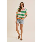 PLAYFUL SUMMER MULTI STRIPE COTTON SWEATER TOP: GREEN/ORANGE