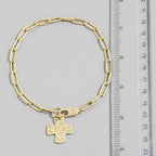 Hammered Square Cross Charm Paperclip Chain Bracelet: WG