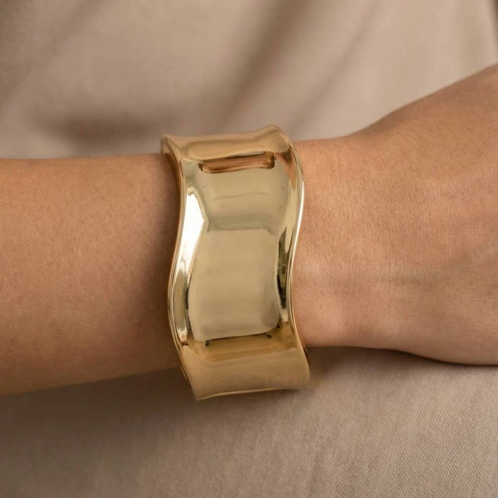 GOLD Thick Wavy Hinge Bangle Bracelet