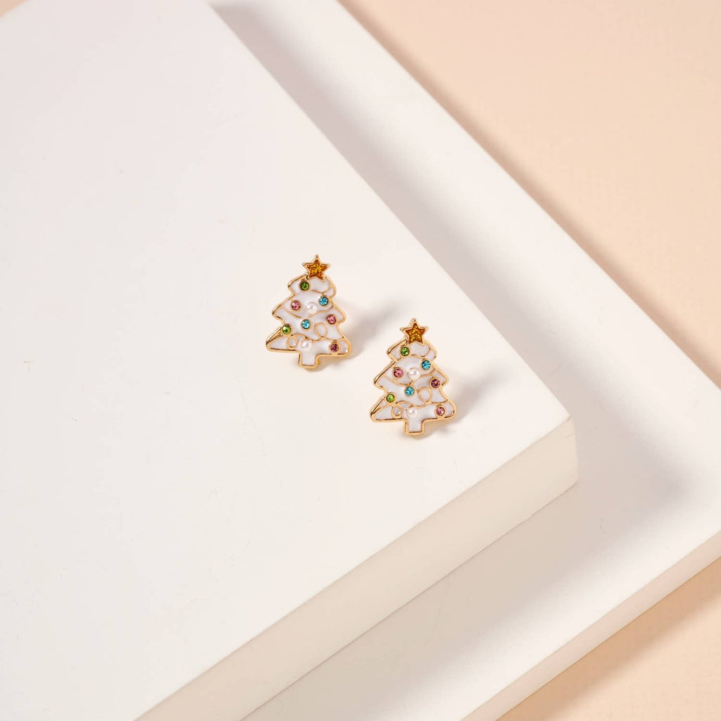 Christmas Tree Enamel Stud Earrings: Pink