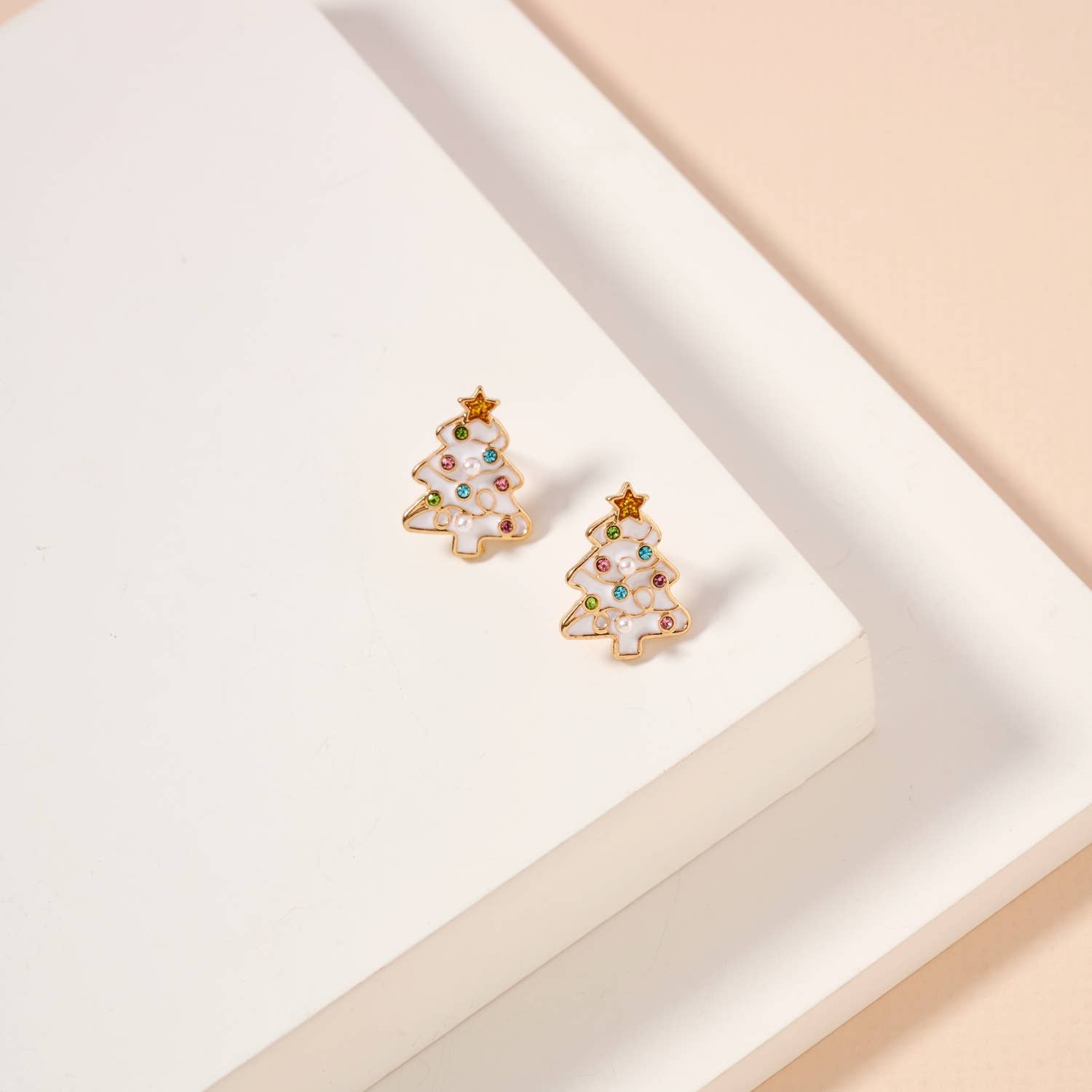 Christmas Tree Enamel Stud Earrings: Pink