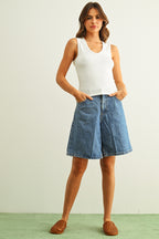 U-Neck Shape Ribbed Top white