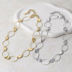 Gold Dipped Oval Link Hammered Disc Necklace: SGD