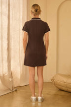 Espresso Brushed Modal Split Neck Collared Mini Dress – SKIES ARE BLUE – view 4