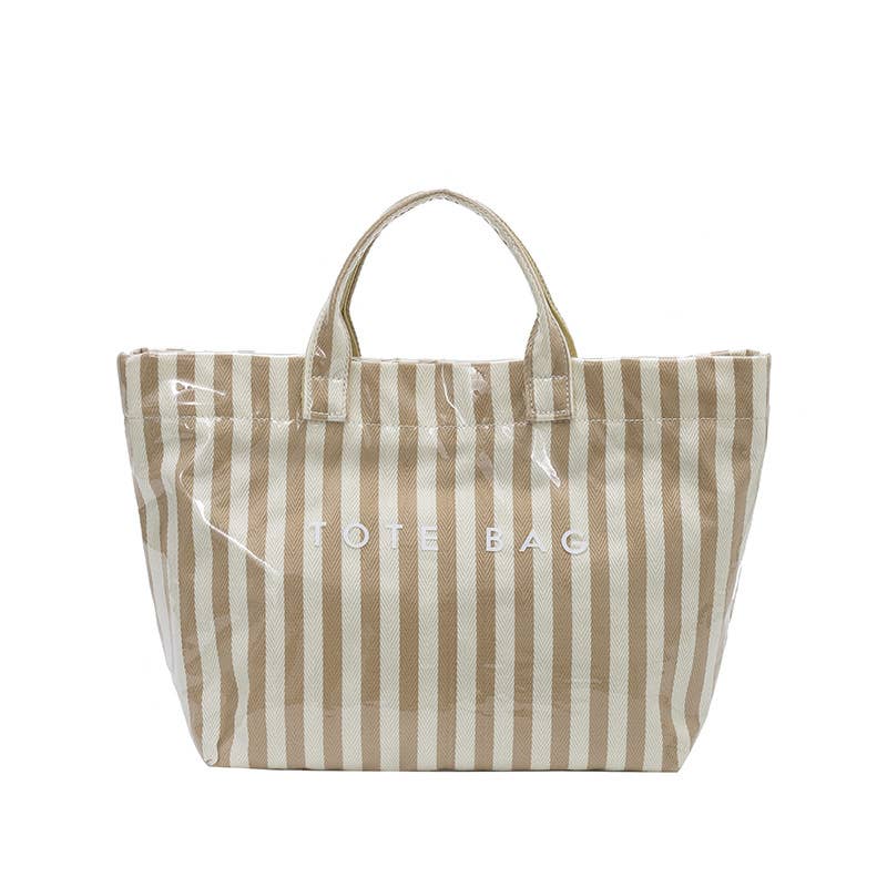 Striped Large-capacity PVC Tote Bag for Women Shoulder Bag : Khaki