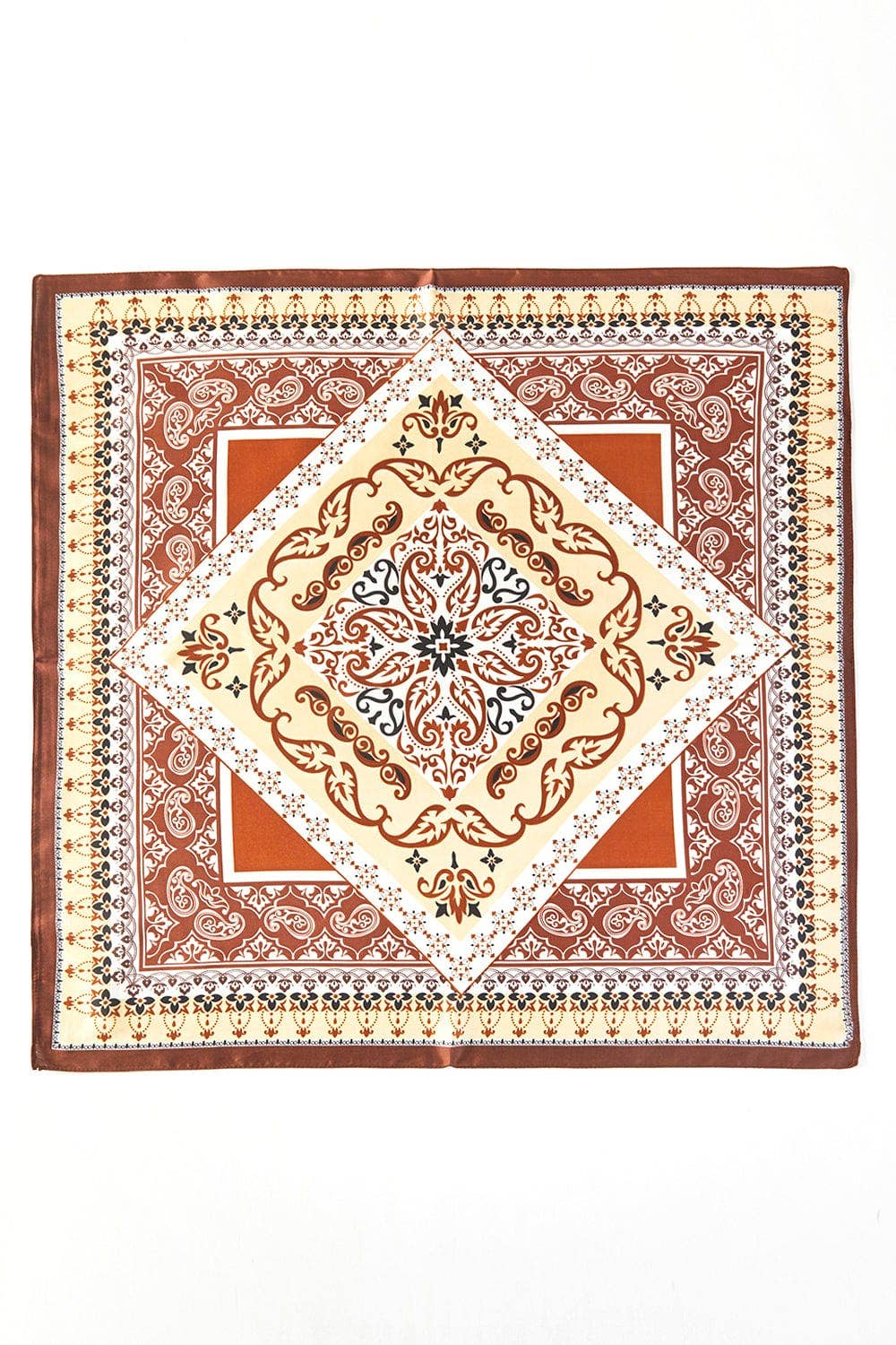 Paisley and Arabesque Oriental Print Bandana: Brown
