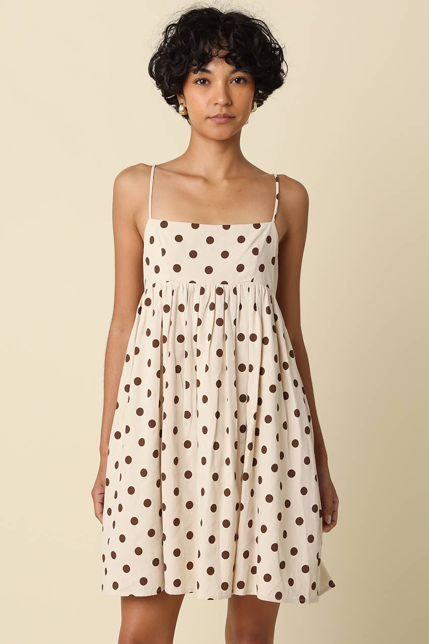 NATURAL BROWN Hannah Polka Dot Mini Dress