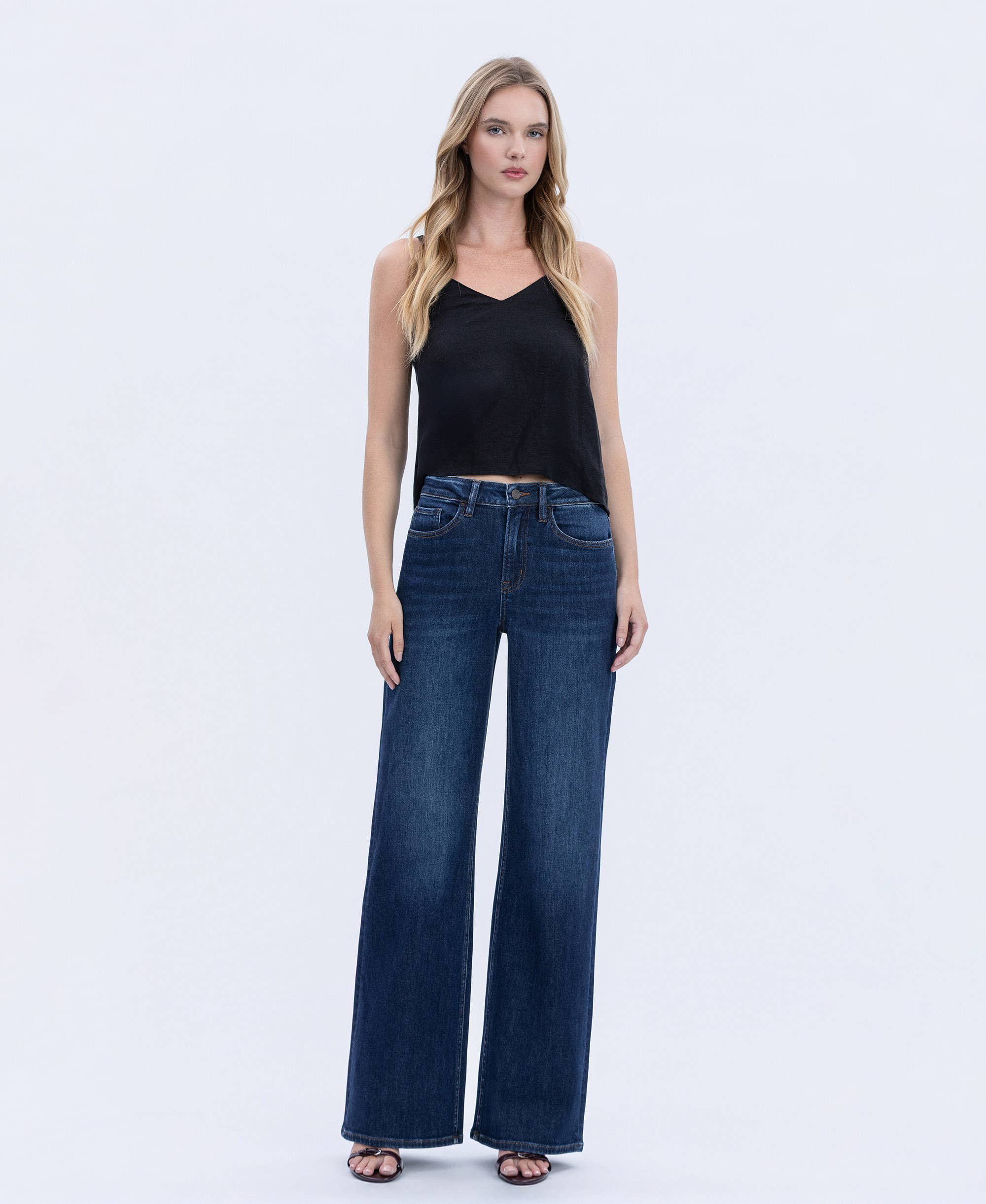 UPLIFTED JEWEL OLIVIA SUPER HIGH RISE FULL LENGTH DARK WASH WIDE JEANS