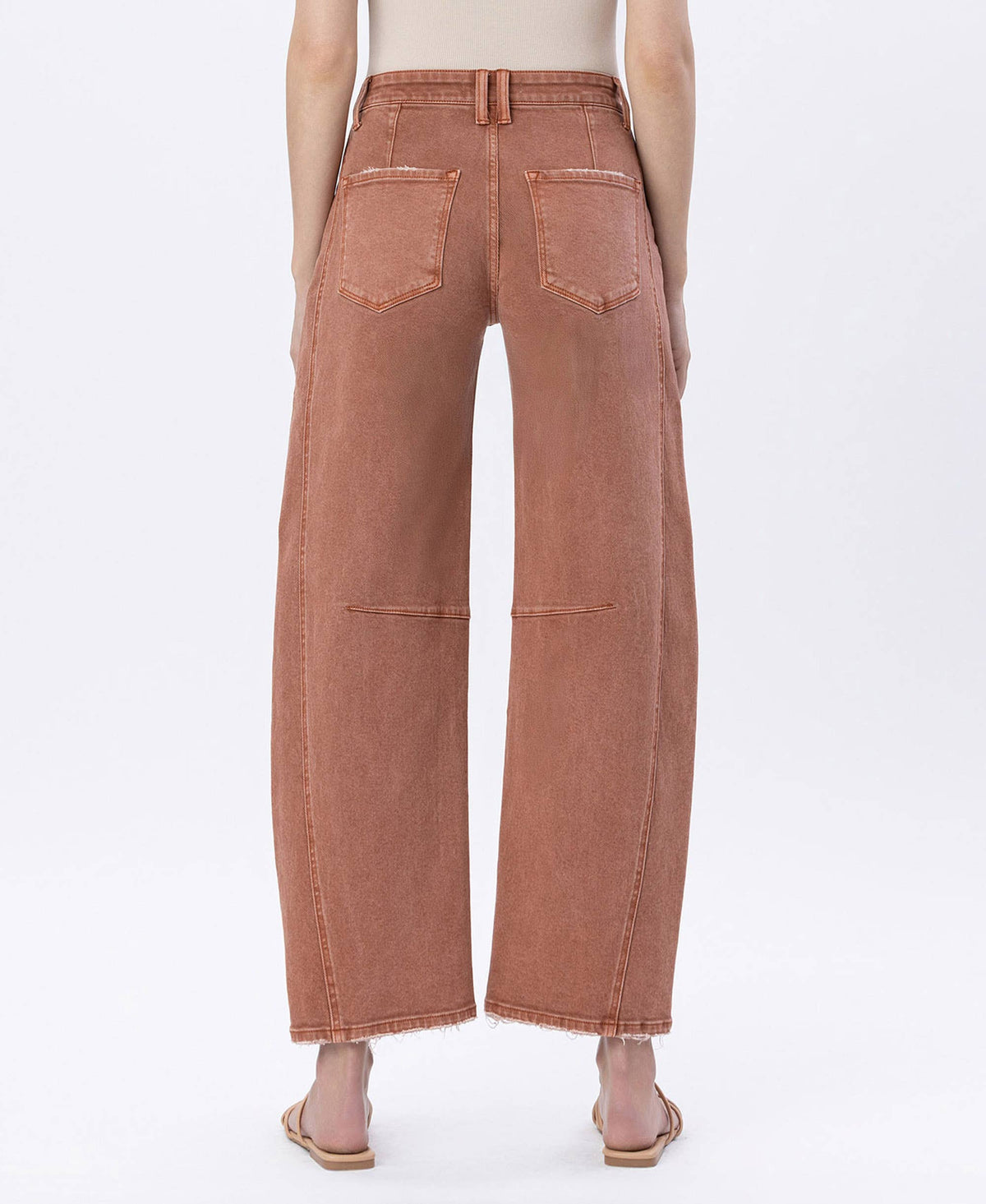 HIGH RISE TWIST BARREL JEANS: COPPER /Flying monkey