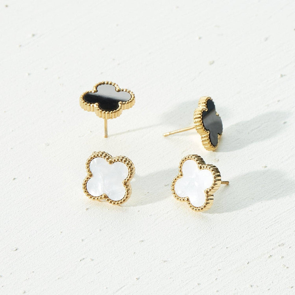 Stainless Steel Clover Stud Earrings: White / One / B4JE003