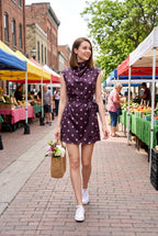 Plum Polka Dot Mock Neck Mini Dress