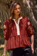 Solid Airflow Peplum Blouse : Mocha