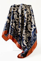 TEAL Vintage Paisley Satin Square Scarf Multi-use Neck Bandana