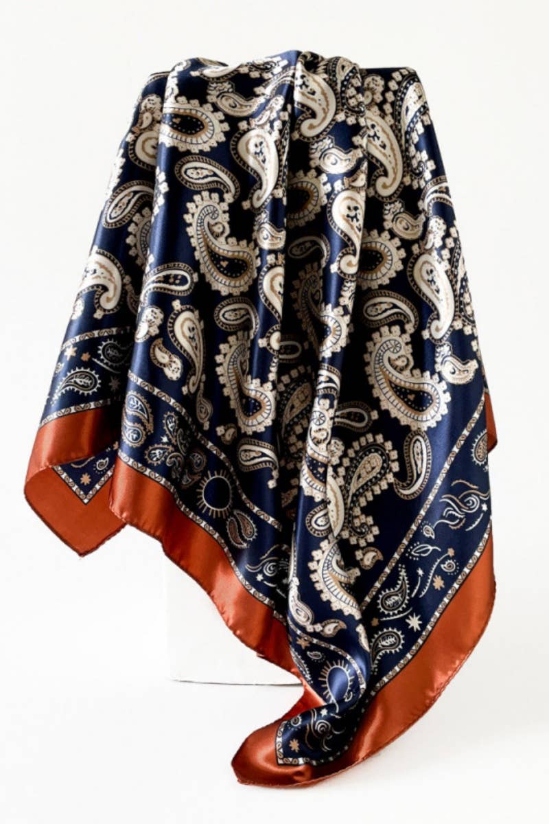 TEAL Vintage Paisley Satin Square Scarf Multi-use Neck Bandana