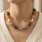 Chunk Marble Resin And Metallic Beads Necklace: RS