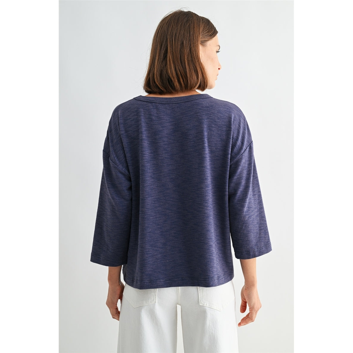 DUSTY BLUE Knit Drop Shoulder Loose Fit Top