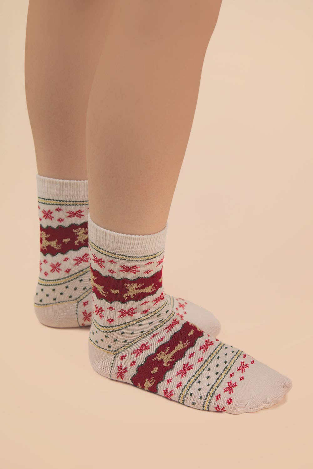 Christmas Graphic Crew Socks: OATMEAL