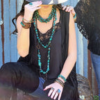 **Large Triple Strand Natural Turqu & Wood Collar Necklace