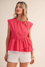 TEABERRY RUFFLED PEPLUM HEM TOP