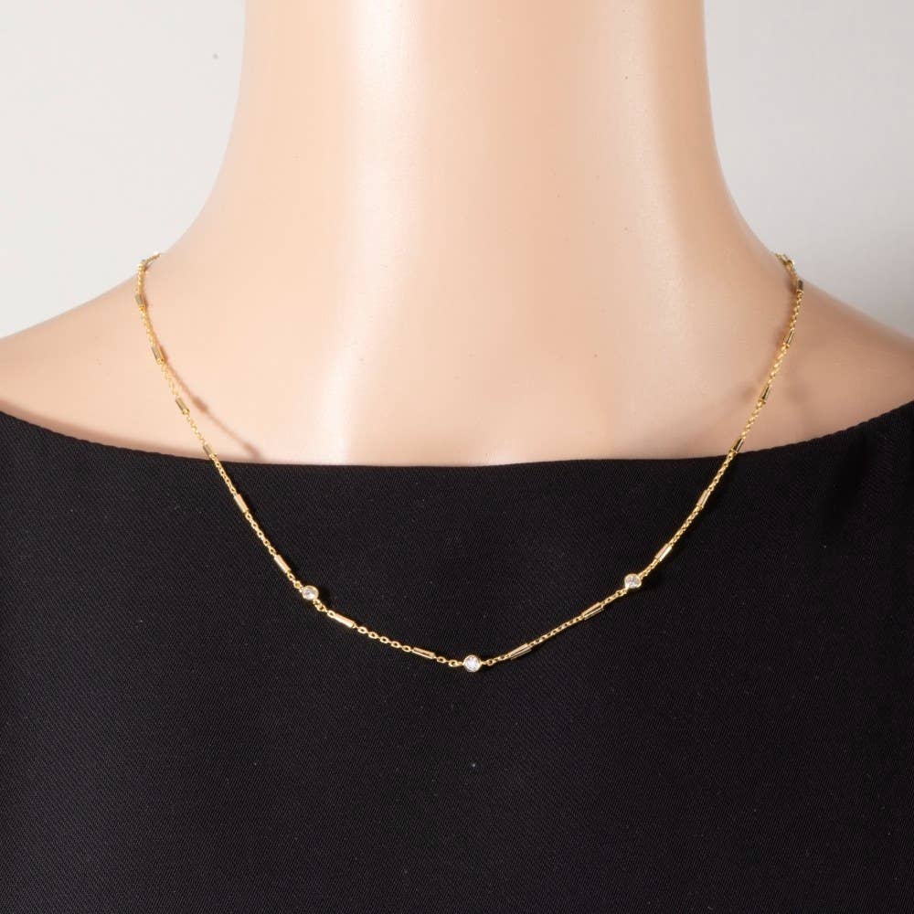 Cz Station Bar Chain Necklace: GDCRY